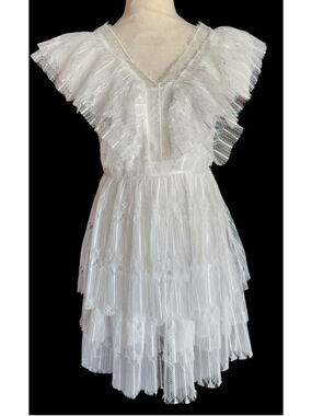 Girls 13 14 White Lace Tiered Ruffle Dress Special Occasion Flower Girl Wedding